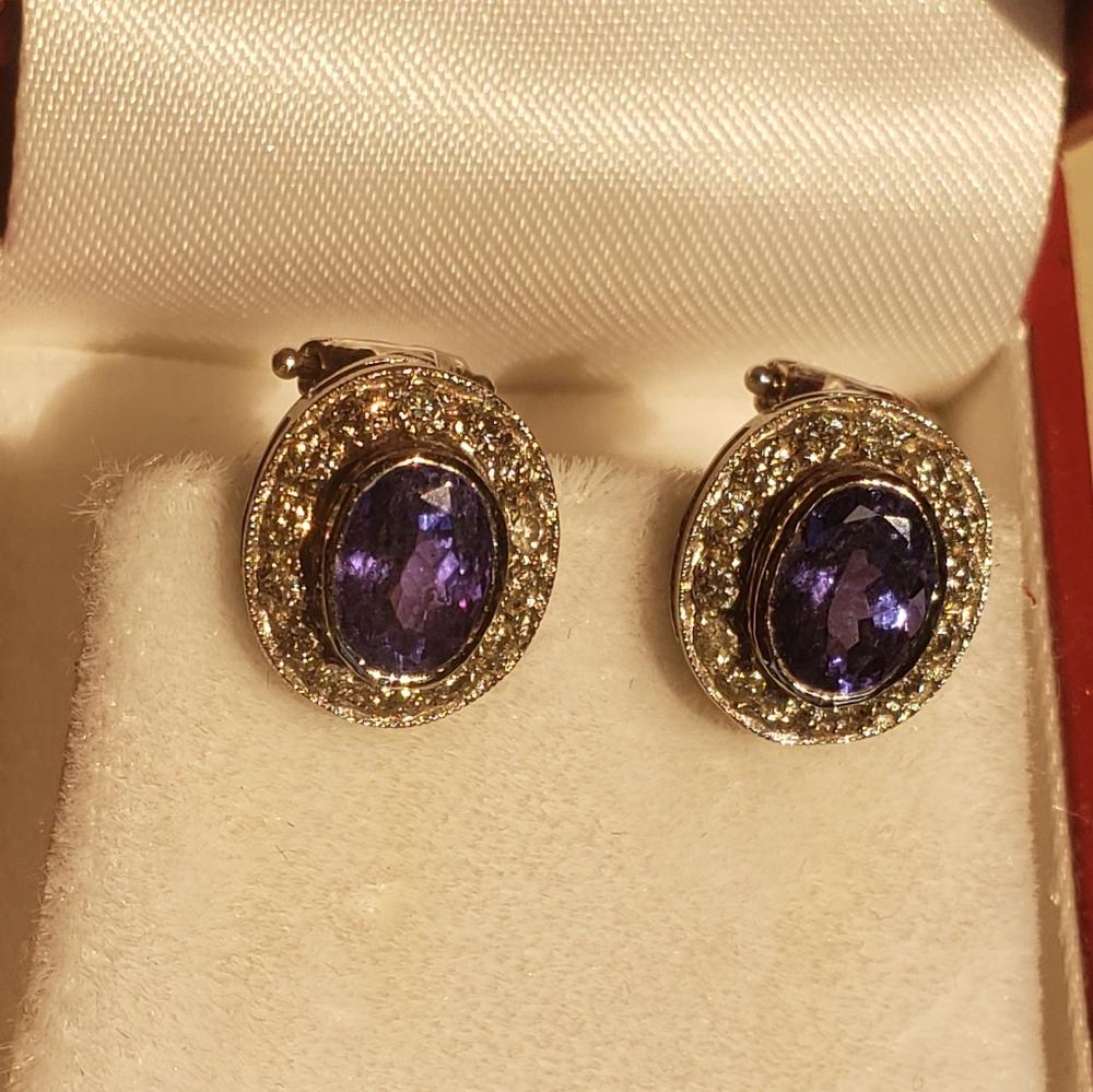 Diamond and Tanzanite Earrings in White Gold, Custom Made